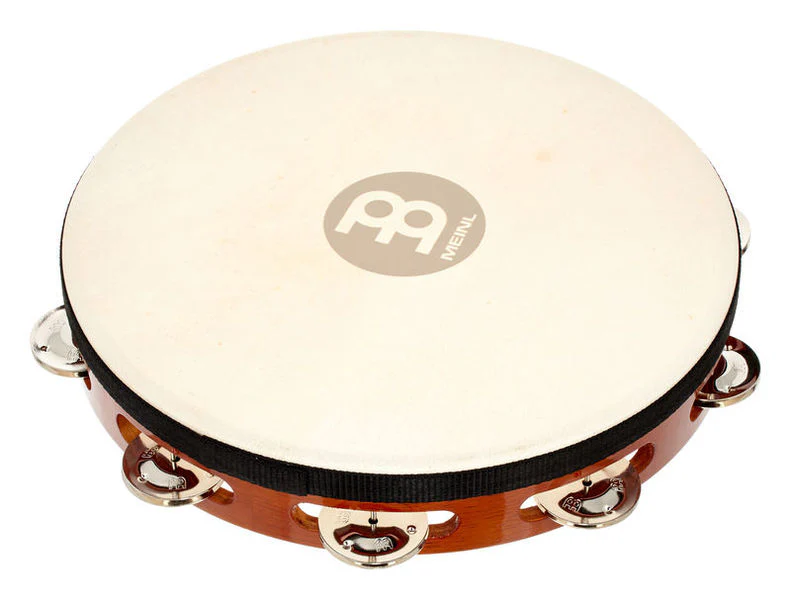 Meinl Traditional Goat Skin Wood Tambourine, 1 Row Steel Jingles, African Brown