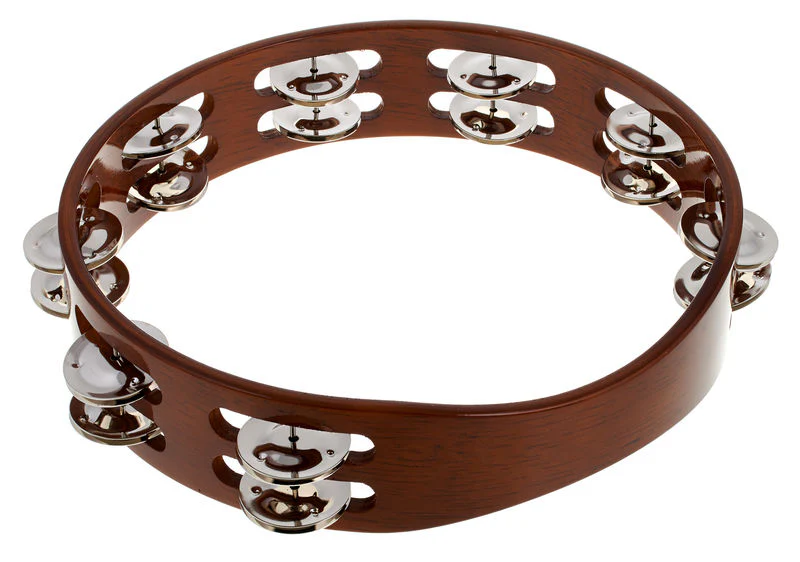 Meinl Traditional Wood Tambourine, 2 Row Steel Jingles, African Brown