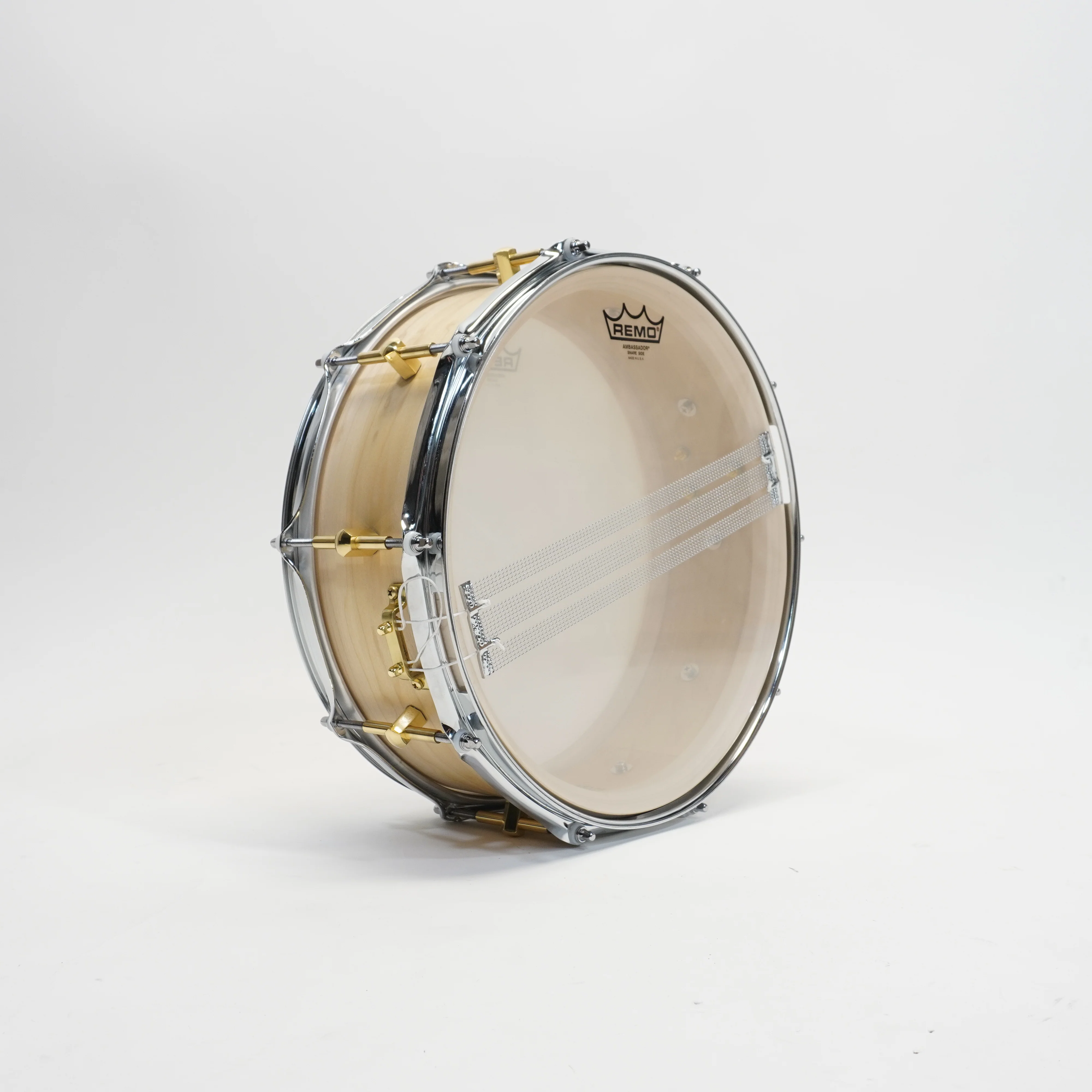 Noble & Cooley Solid Shell Tulip Snare 5X14 - Natural Satin, Brass Hardware, Flanged Chrome Hoops - Image 8