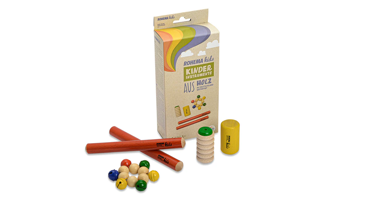 Rohema Colour Percussion Kids Set - Shakers, Wristbells and Claves - Image 2