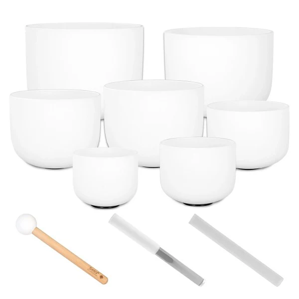 Sela Crystal Singing Bowl Frosted 7 Pcs 440Hz Chakra Set