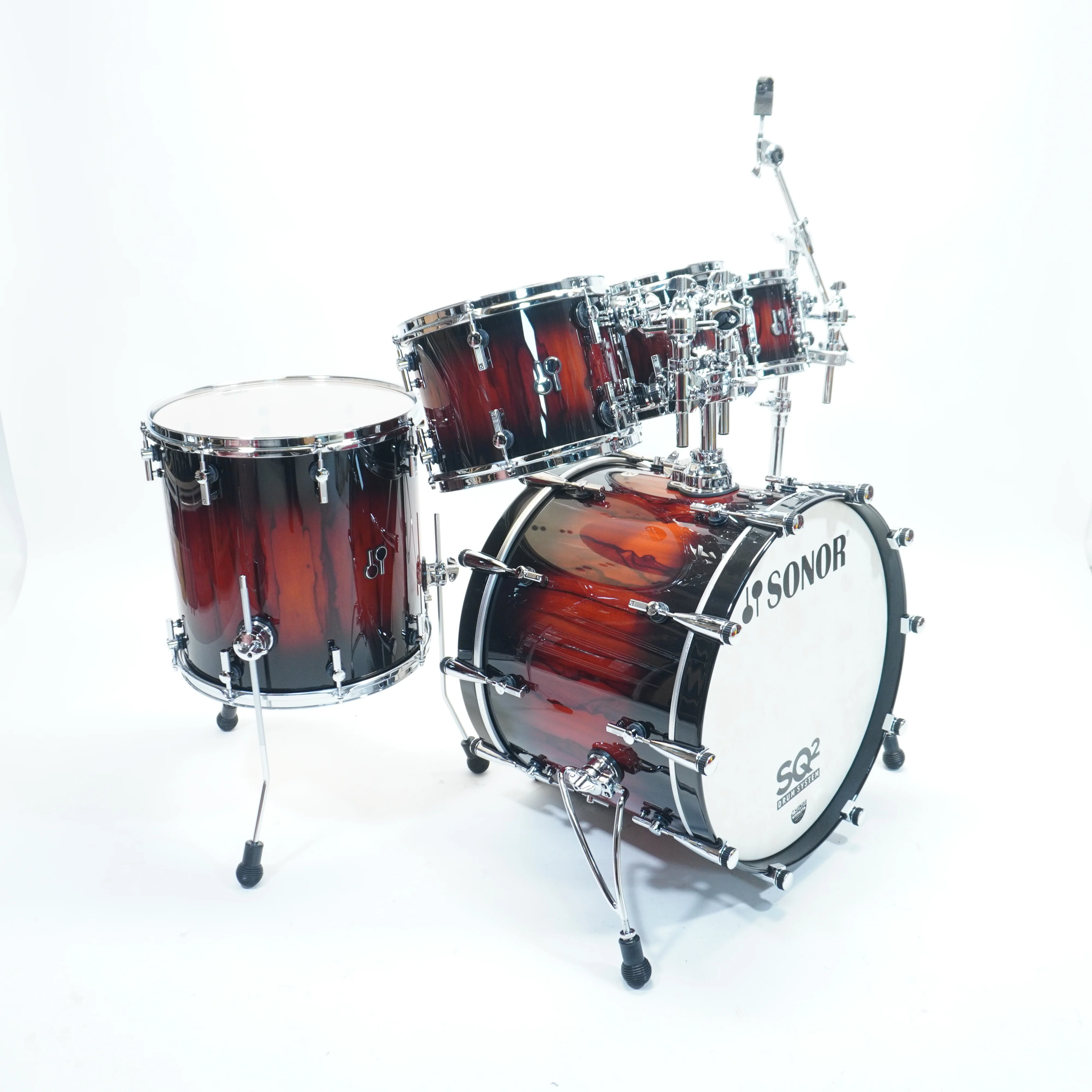 Sonor - SQ2 Medium Birch Shell Pack in Black to Red Burst over African Marble Finish - 22/8/10/12/16 - Image 2