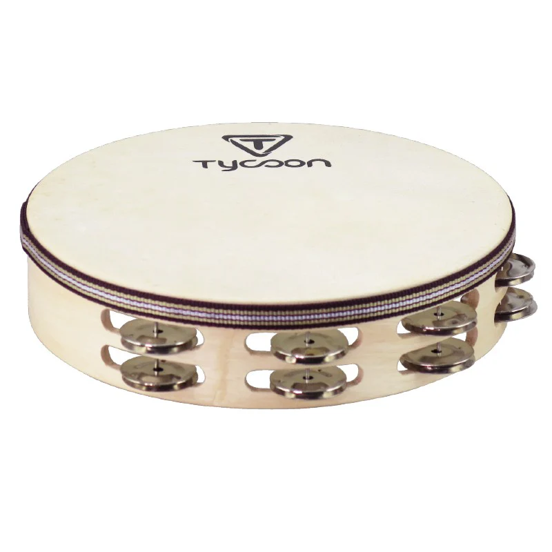 TYCOON DOUBLE ROW HEADED WOODEN TAMBOURINE WITH STEEL JINGLES